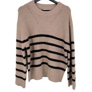 Casual Sweater M Magaschoni Size Small Crew Neck Black Taupe Striped Pull Over